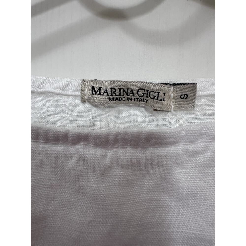 Marina Gigli Top Small White Linen Lace Trim Blouse Lagenlook Beach Resort - Picture 6 of 8